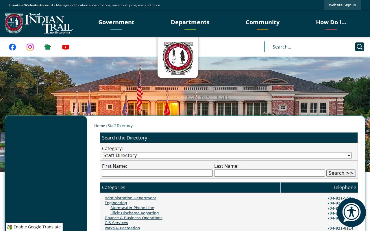 Indian Trail people directories staff search page