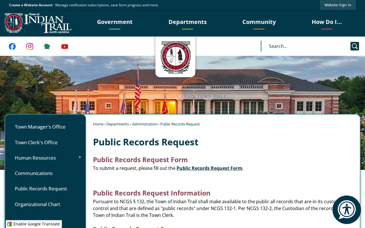 Indian Trail public records policy and fee schedule