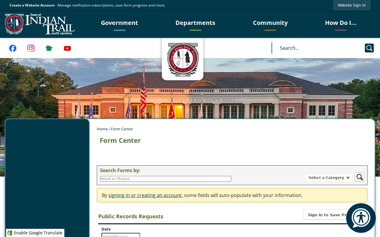 Indian Trail public records request form fields